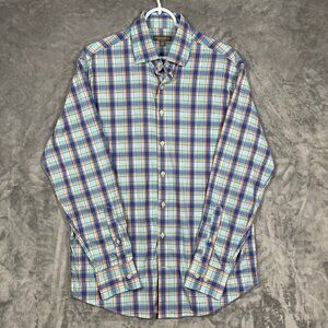 Peter Millar Summer Comfort Mens Plaid Long-Sleeve Button-Up Shirt L Blue/Orange